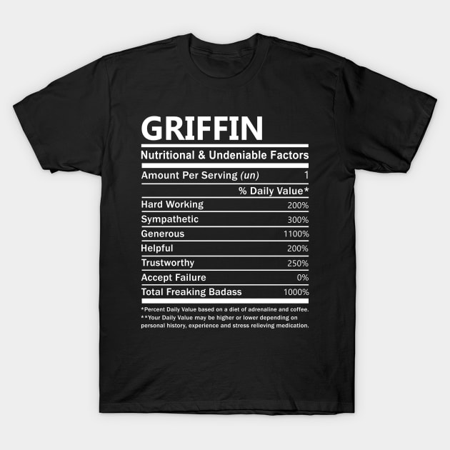 Griffin Name T Shirt - Griffin Nutritional and Undeniable Name Factors Gift Item Tee T-Shirt by nikitak4um